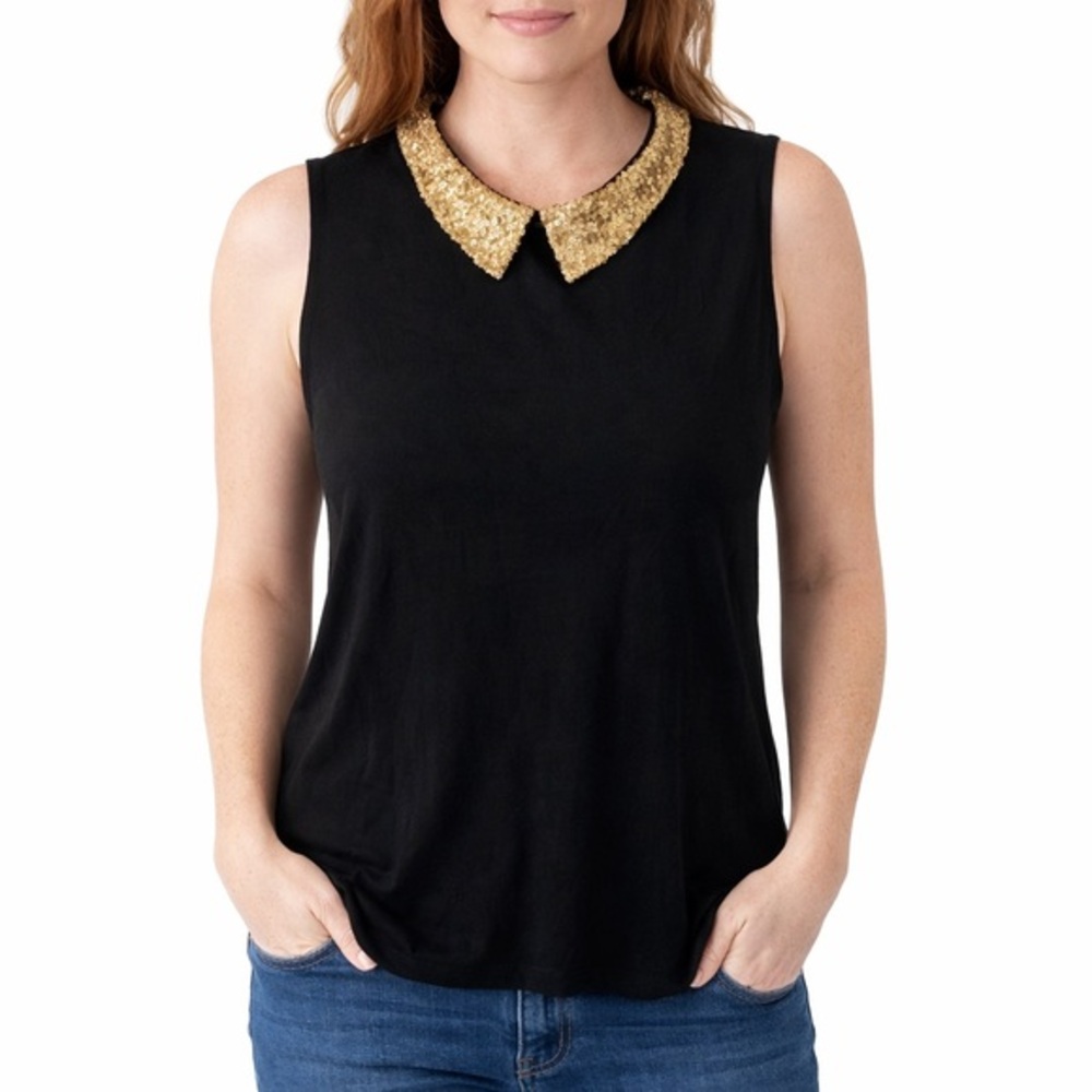 NWT muted gold sequin collar top